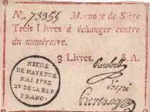 Magonza 3 livres Red, blackstamping in circle - May 1793 - Serial A