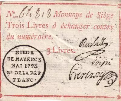 Magonza 3 livres Red, blackstamping in circle - May 1793