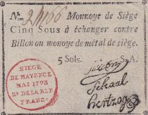 Mainz 5 Sols Black, red stamping in circle - May 1793 - Serial A