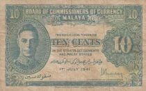 Malasia 10 pence - Portrait of King George VI - 1 July 1941