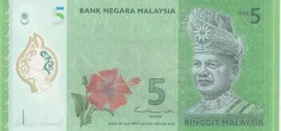Malasia 5 Ringgit - T.A. Rahman - Pied Hornbill - Serial CR - Polymer - 2021