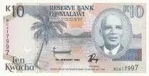 Malawi 10 Kwacha - Dr Hastings Kamuzu Banda - Lake - Building - 01-01-1994 - Serial BC