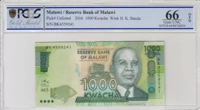 Malawi 1000 Kwacha, Hastings Kamuzu Banda - 2016 - PCGS 66 OPQ