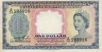 Malaya 1 Dollar - Elisabeth II - Armoiries - 1953 - S&eacute;rie A35