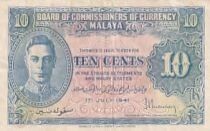 Malaya 10 Cents - George VI - Uniface - 1941