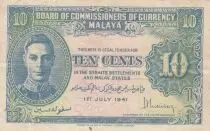 Malaya 10 Cents George VI - Uniface - 1941