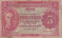Malaya 5 Cents - George VI - 1941 - B+ - P.7b