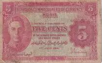Malaya 5 Cents - George VI - 1941 - VG+ - P.7b