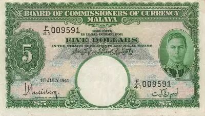 Malaya 5 Dollars - George VI - 01-07-1941 - P.12