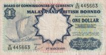 Malaya et Bornéo 1 Dollar  Voilier - Pêcheurs - 1959 - TB - Série B 93 - P.8a