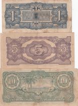 Malaya Série 3 billets - Occupation Japonaise 1942-1945 - 1 - 5 et 10 dollars