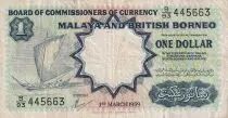 Malaya y Born�o 1 Dollar  Boat - Fishermens - 1959 - F - Serial B 93 - P.8a