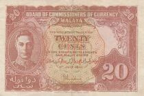 Malaysia 20 Cents - Portrait of King George VI - Coat of Arms - 1941