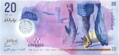 Maldivas 20 Rufiyaa, Fisherman, fish - Dhaw - Polymer 2015