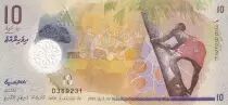 Maldive 10 Rufiyaa - Villagers, coconut palm - Polymer - ND (2015) - Serial D - P.26