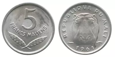 Mali 5 Francs Maliens - Hippopotame - 1961