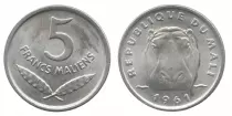 Mali 5 Malian Francs - Hippopotamus - 1961