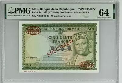 Mali 500 Francs - Pr�sident Modibo Keita - Troupeau de vache - Sp�cimen - P.8s - PMG 64