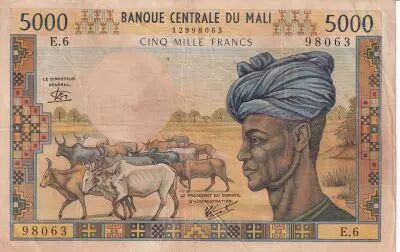 Mali 5000 Francs - Portrait d\'un autochtone - Femmes - 1973 - S�rie E.6