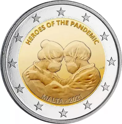 Malta 2 Euros Comm�mo. BU (Coincard) MALTA 2021 - Heroes of the Pandemic (COVID) - RARE