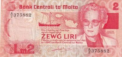 Malta 2 Liri - Agatha Barbara - Port - 1986 - Series A.2