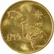 Malta 5 Gold Liri, Torch - 1972 Rome