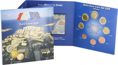 Malta EURO Coin Set - 1 cent to 2 euros + stamp - 2008