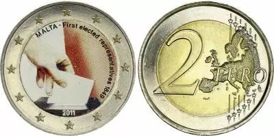 Malte 2 Euros - Election des premiers repr�sentants - Coloris�e - 2011