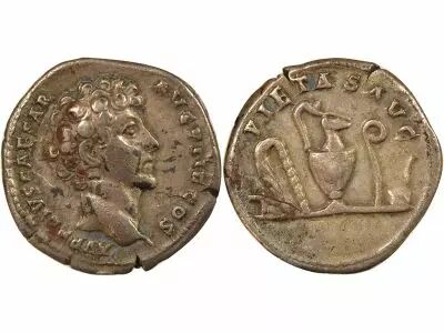 Marcus Aurelius - Silver Denarius, Pontifical Instruments - 142 Rome