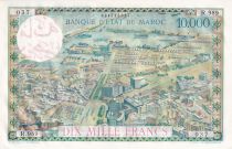 Maroc 100 Dirhams sur 10000 Francs - Vue de Casablanca - 28-04-1955 - Série R.989 - P.52