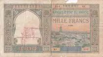 Maroc 1000 Francs - Ville et Minaret - 01-02-1921- Série Q.1 - AB - P.16a