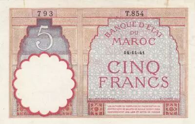 Maroc 5 Francs 14-11-1941 - SUP- S�rie F.827 - P.23Ab
