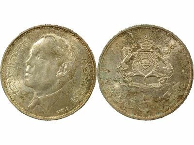 Maroc Hassan II - 5 Dirhams Argent - 1384 AH (1965) Paris