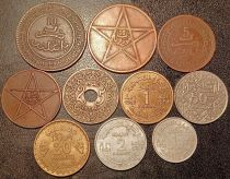 Maroc Lot de 10 monnaies - Empire chérifien - Années AH 1320 à 1371