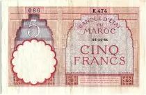 Marocco 5 Francs 14-11-1941 - VF - Serial K.474 - P.23Ab