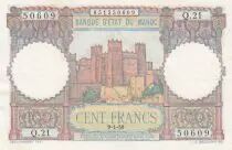 Marokko 100 Francs - Ksar d\'A&iuml;t-ben-haddou - 09-01-1950 - VF - Serial Q.21 - P.45
