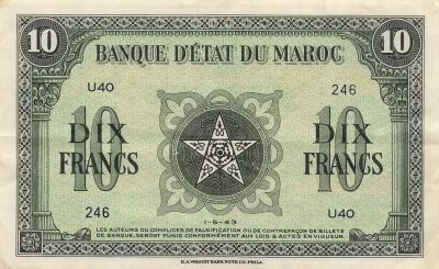 Marruecos 10 Francs - 01-05-1943 - P.25