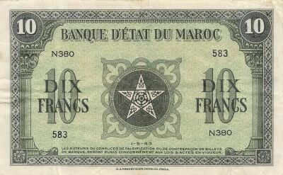 Marruecos 10 Francs - 01-05-1943 - P.25