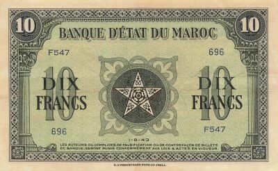 Marruecos 10 Francs - 01-08-1943 - P.25
