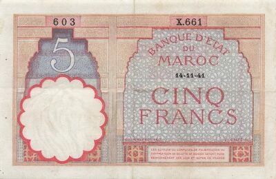 Marruecos 5 Francs - 14-11-1941 - P.23A