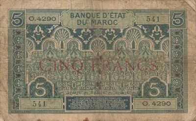 Marruecos 5 Francs - ND (1924) - P.9