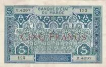 Marruecos 5 Francs Blue and green - 1924 - Serial C.4297 -  VF to XF - P.9