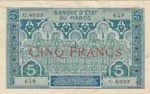 Marruecos 5 Francs Blue and green - 1924 - Serial C.4323 -  VF - P.9