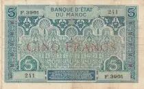 Marruecos 5 Francs Blue and green - 1924 - Serial F.3961 - VF - P.9