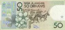 Marruecos 50 Dirhams - Hassan II facing, Mounted Milicia charging - 1987 - XF to AU - P.61a