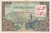 Marruecos 50 Dirhams on 5000 Francs OVERPRINT 02-04-1953 - Serial C.659 - VF - P.51