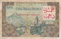 Marruecos 50 Dirhams on 5000 Francs OVERPRINT 02-04-1953 - Serial X.619 - F - P.51