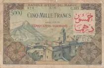 Marruecos 50 Dirhams ON5000 Francs OVERPRINT 02-04-1953 - Serial C.395 - aFine- P.51