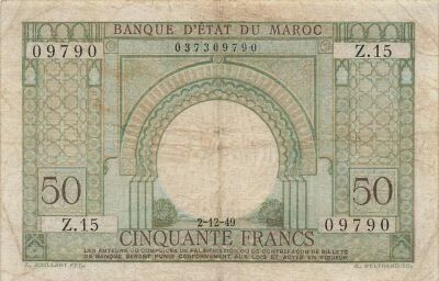 Marruecos 50 Francs - 02-12-1949 - P.44