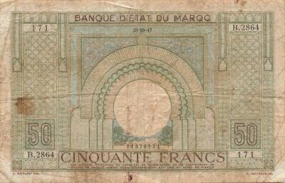 Marruecos 50 Francs - 28-10-1947 - P.21